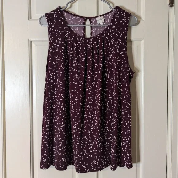 Kaileigh Maroon Graphic Print Sleeveless Blouse - Size XL - Picture 1 of 8
